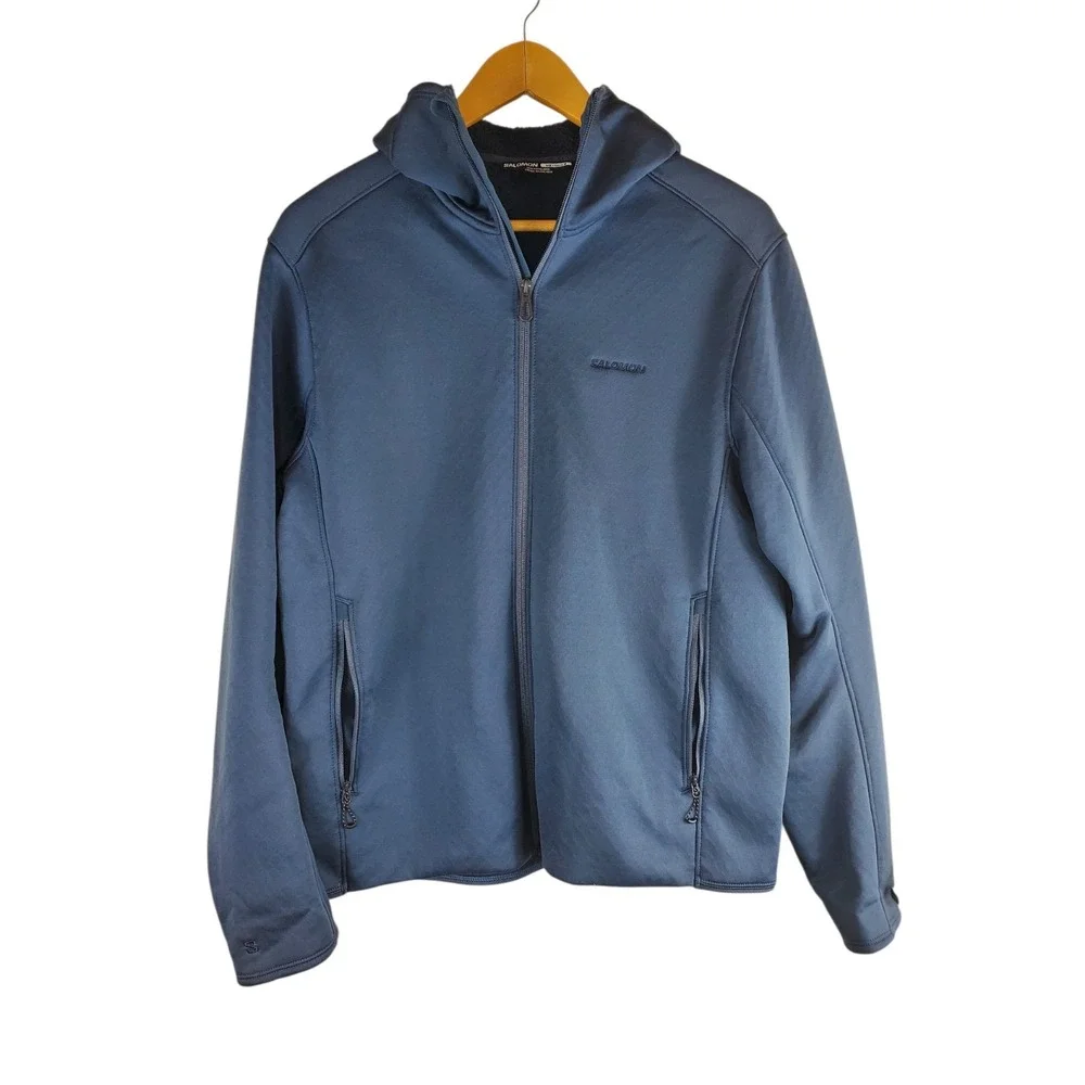 Salomon Outline Men's M Sherpa Fleece Hoodie Full Zip Jacket Minimalist Blue